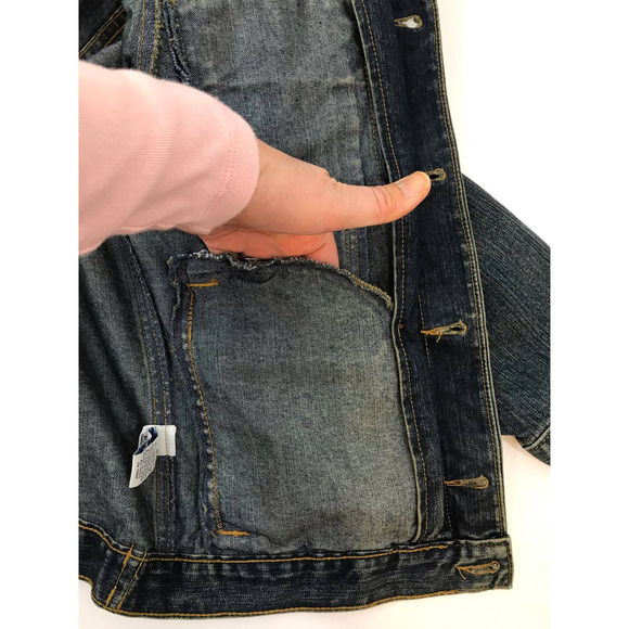 Old Navy Blue Jeans Trucker Denim Jean Jacket Size Large for Junior Dk Wash Y2K - Picture 6 of 10